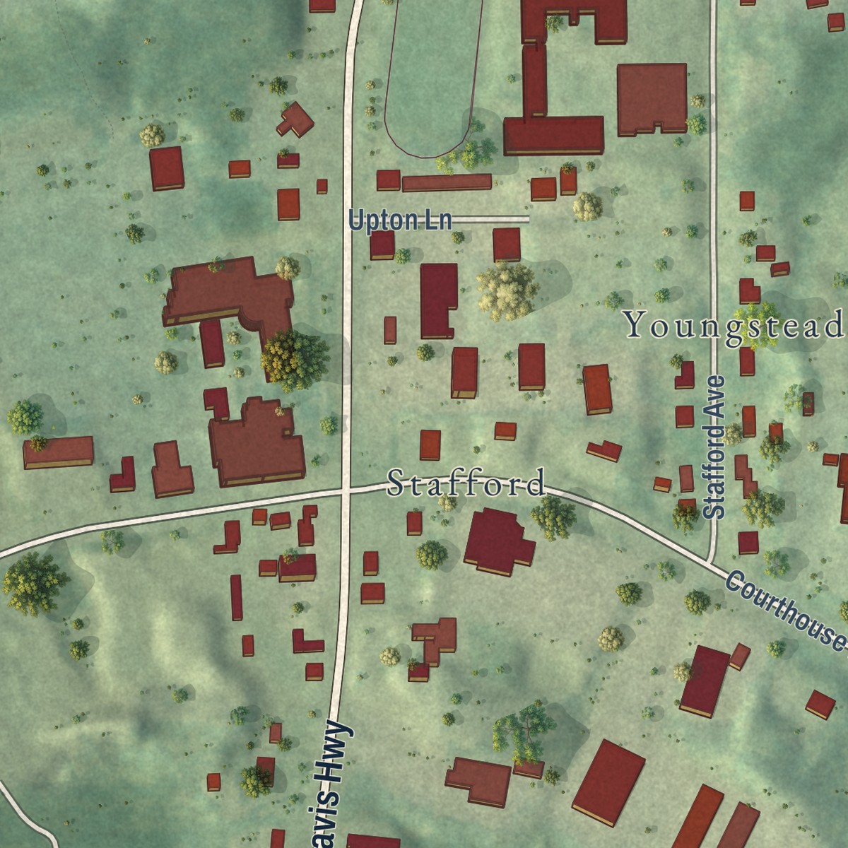 Second close-up of the map of Courthouse Square, Virginia print showing more streets and buildings