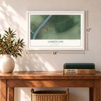 Courtland, California map, 12 x 18 inch print in a white frame in an entryway
