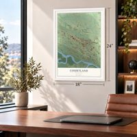 Courtland, Minnesota map, 18 x 24 inch print in a white frame in a home office
