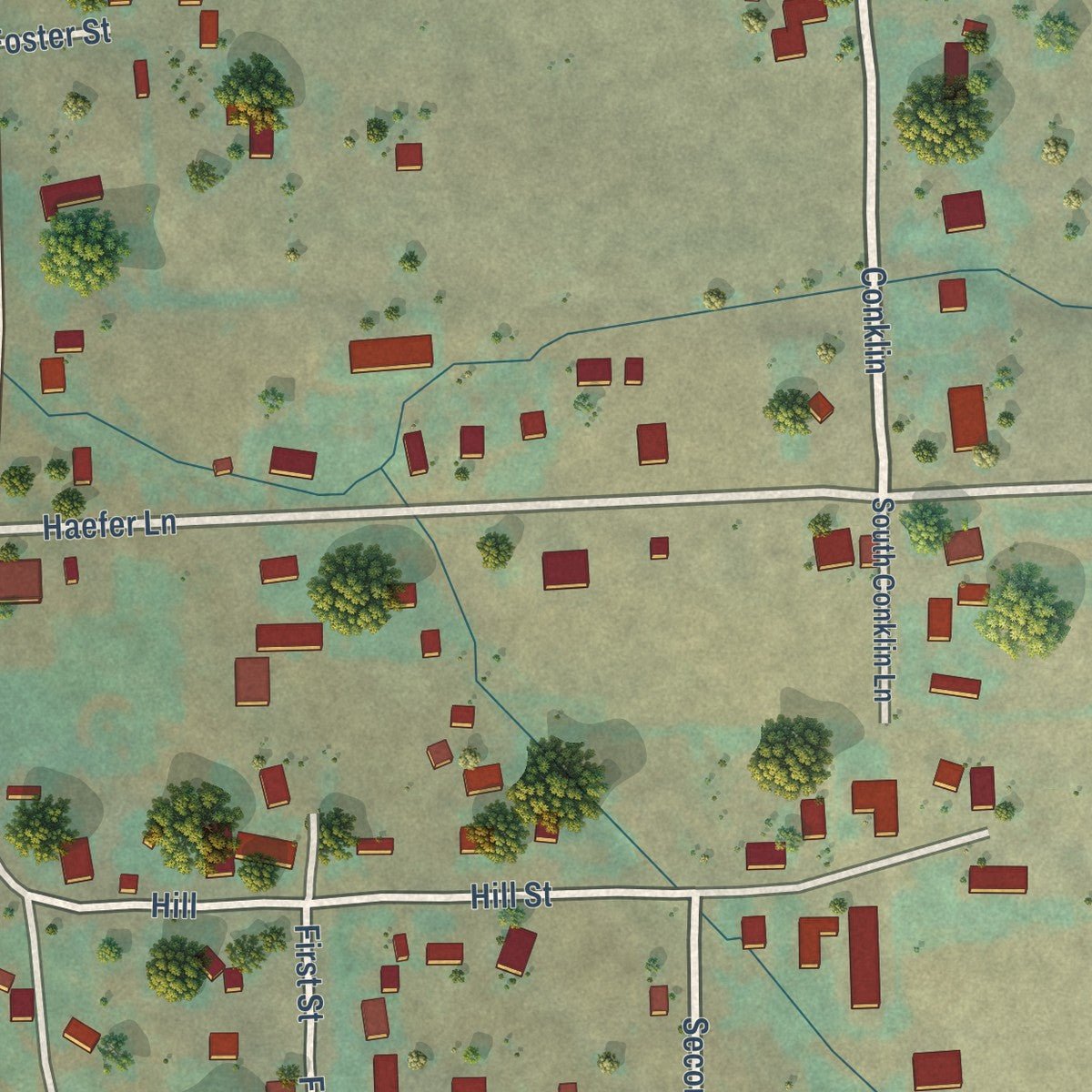Second close-up of the map of Cove, Oregon print showing more streets and buildings