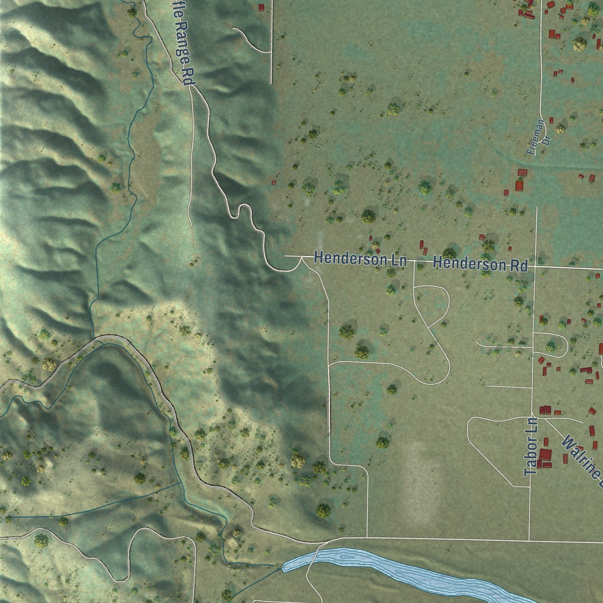 Second close-up of the map of Covelo, California print showing more streets and buildings
