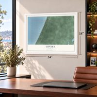 Covert, Michigan map, 18 x 24 inch print in a white frame in a home office