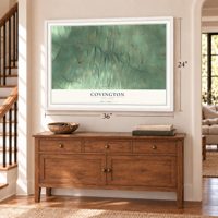 Covington, New York map, 24 x 36 inch print in a white frame above a dresser by a staircase