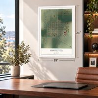 Covington, Oklahoma map, 18 x 24 inch print in a white frame in a home office