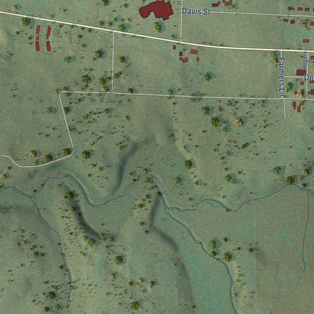 Second close-up of the map of Cowan, Tennessee print showing more streets and buildings