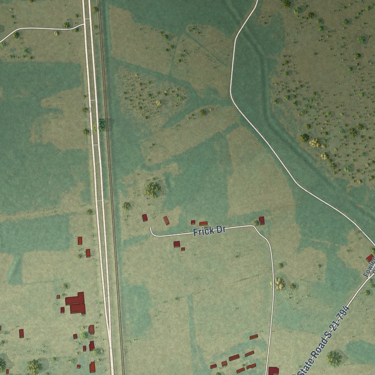 Second close-up of the map of Coward, South Carolina print showing more streets and buildings