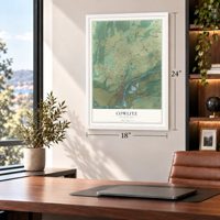 Cowlitz, Washington map, 18 x 24 inch print in a white frame in a home office