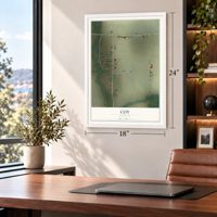 Coy, Arkansas map, 18 x 24 inch print in a white frame in a home office