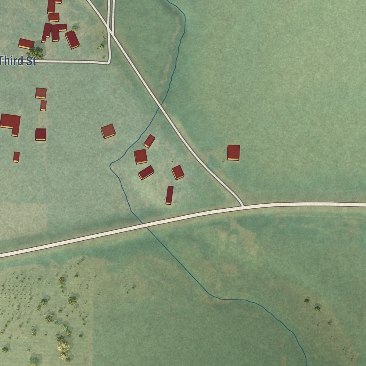 Second close-up of the map of Crabtree, Oregon print showing more streets and buildings