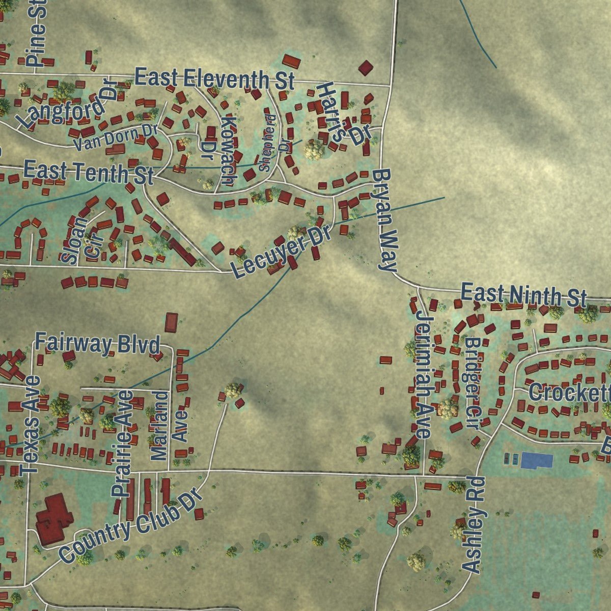 Second close-up of the map of Craig, Colorado print showing more streets and buildings