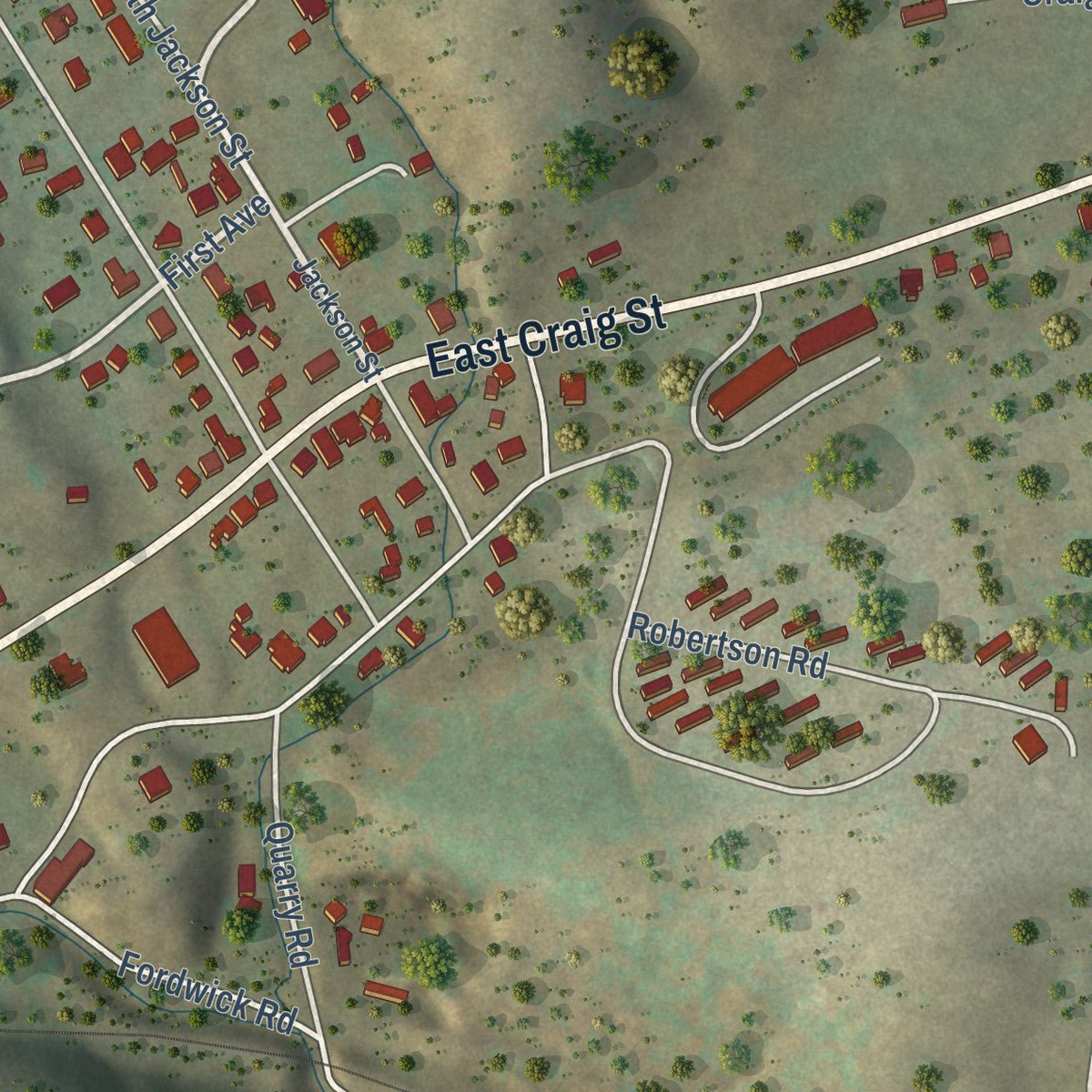 Second close-up of the map of Craigsville, Virginia print showing more streets and buildings