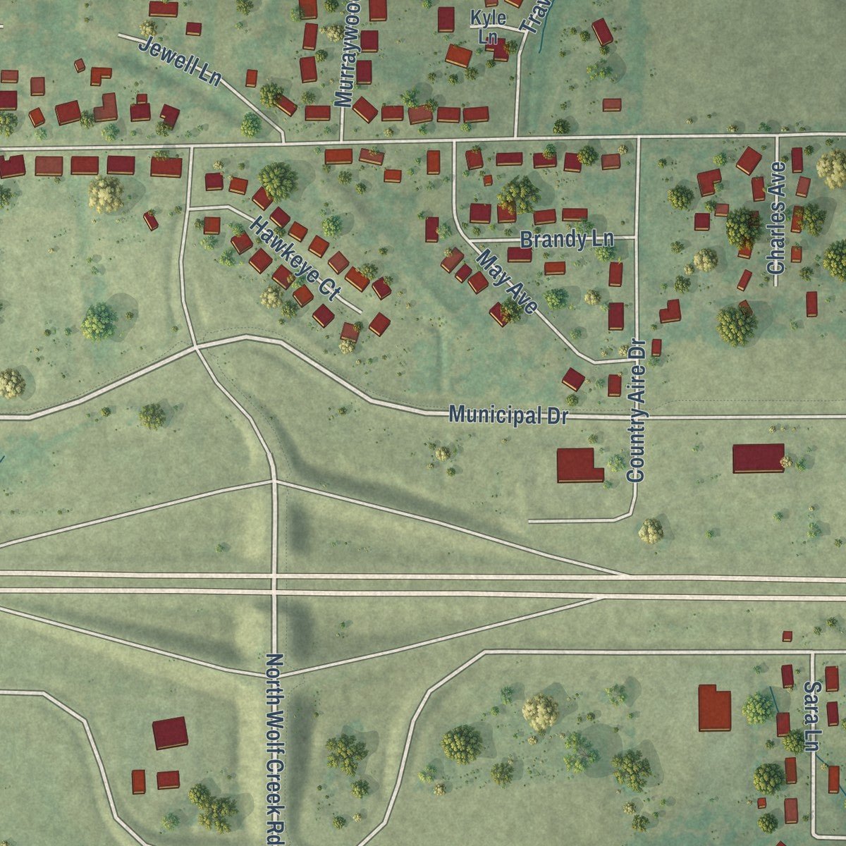 Second close-up of the map of Crainville, Illinois print showing more streets and buildings