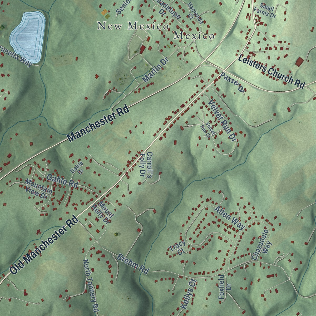 Second close-up of the map of Cranberry, Maryland print showing more streets and buildings