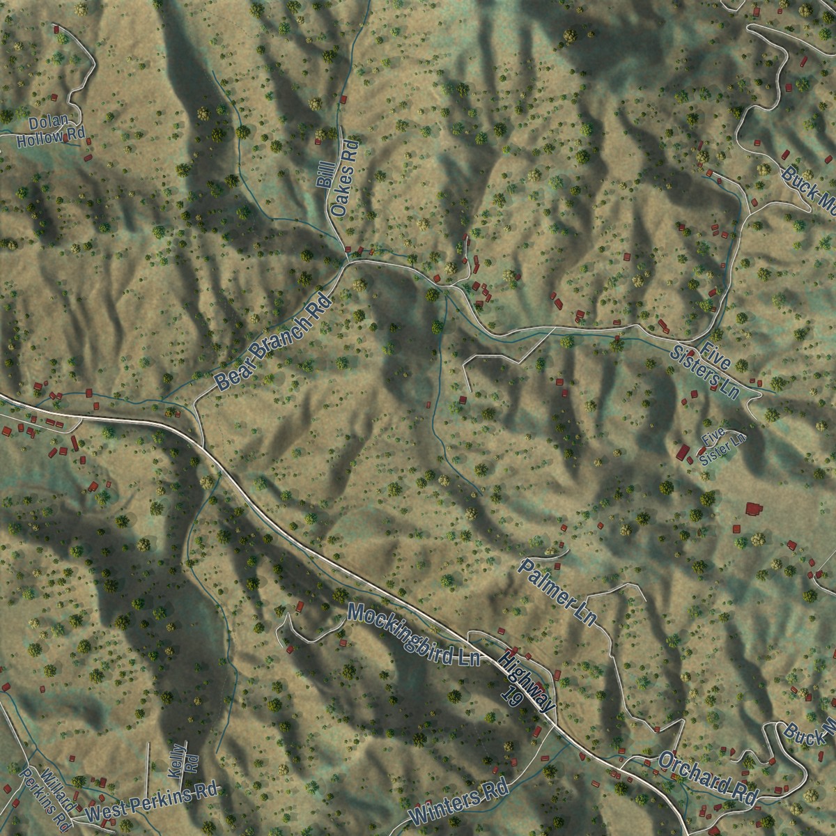 Second close-up of the map of Cranberry, North Carolina print showing more streets and buildings