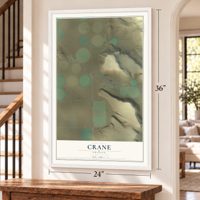 Crane, Oregon map, 24 x 36 inch print in a white frame by a staircase