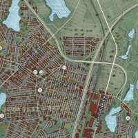 Second close-up of the map of Cranston, Rhode Island print showing more streets and buildings