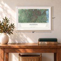 Cranston, Rhode Island map, 12 x 18 inch print in a white frame in an entryway
