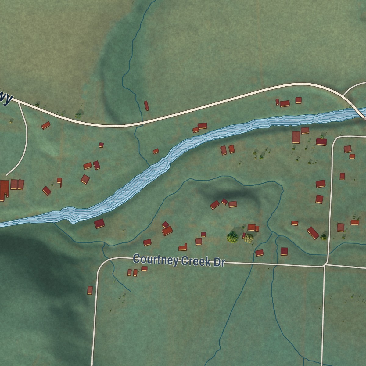 Second close-up of the map of Crawfordsville, Oregon print showing more streets and buildings