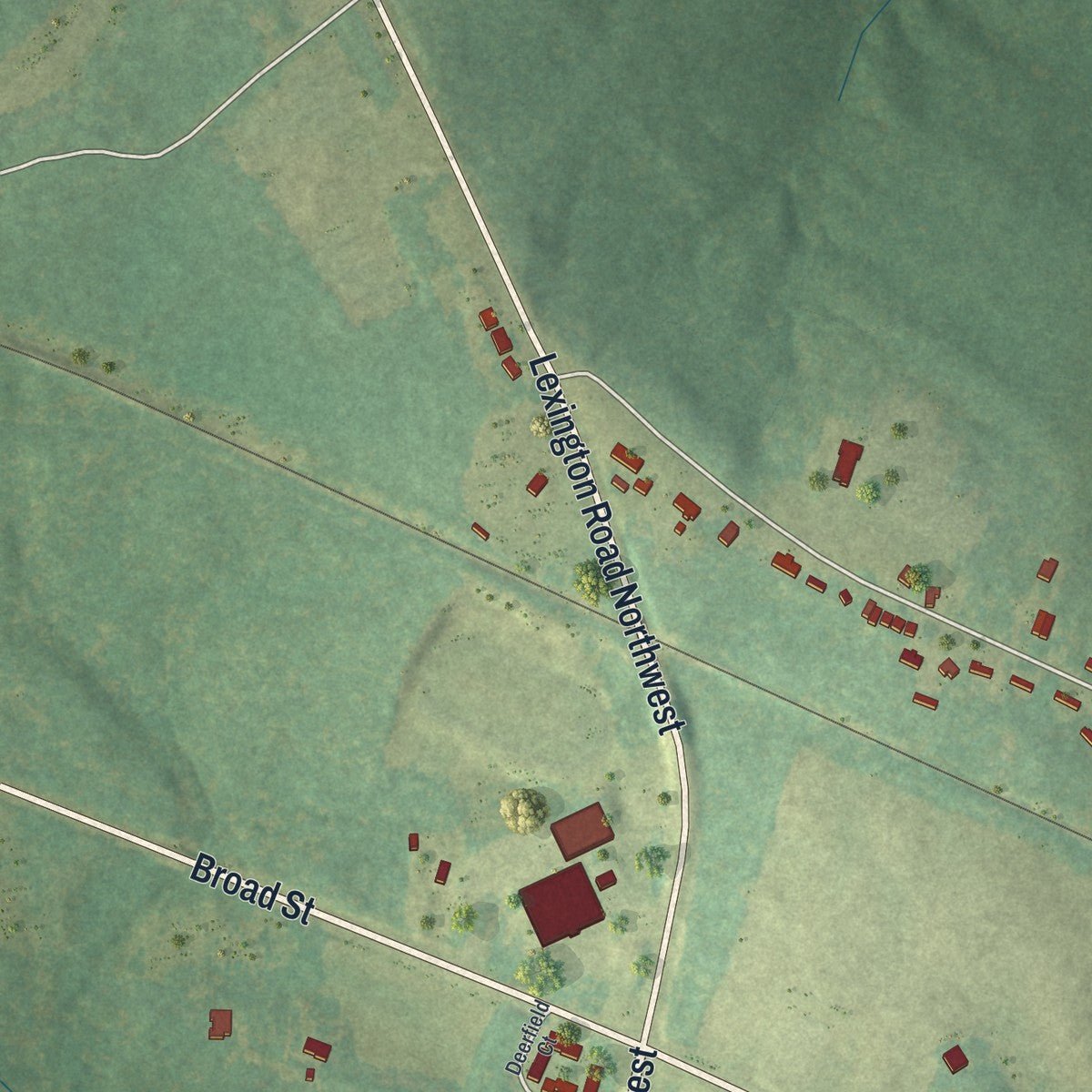 Second close-up of the map of Crawfordville, Georgia print showing more streets and buildings