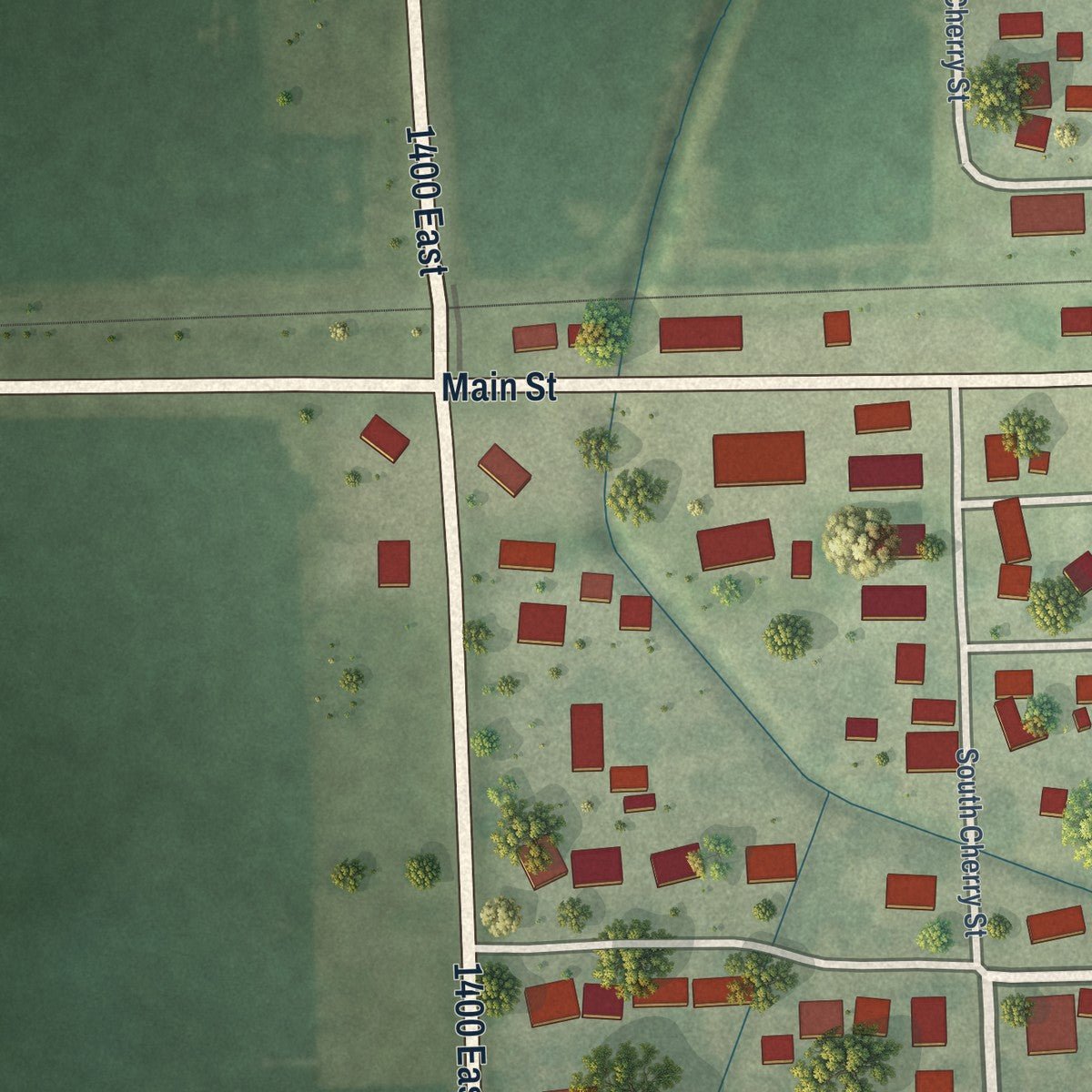 Second close-up of the map of Crescent City, Illinois print showing more streets and buildings