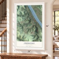Crescent, Pennsylvania map, 24 x 36 inch print in a white frame by a staircase