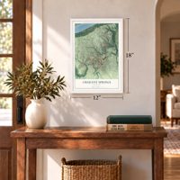 Crescent Springs, Kentucky map, 12 x 18 inch print in a white frame in an entryway