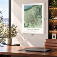 Crescent Springs, Kentucky map, 18 x 24 inch print in a white frame in a home office