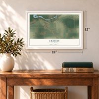 Cressey, California map, 12 x 18 inch print in a white frame in an entryway