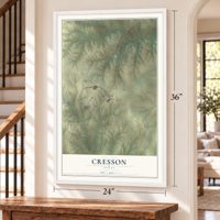 Cresson, Texas map, 24 x 36 inch print in a white frame by a staircase