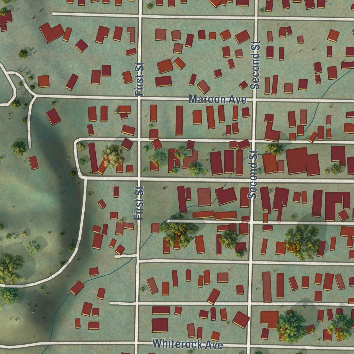 Second close-up of the map of Crested Butte, Colorado print showing more streets and buildings