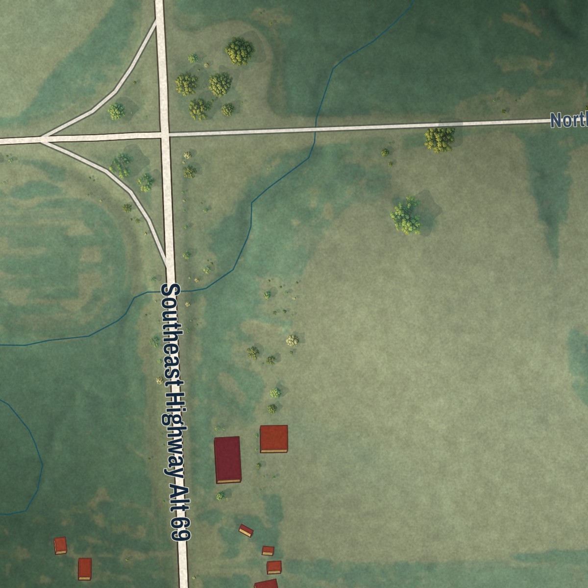 Second close-up of the map of Crestline, Kansas print showing more streets and buildings