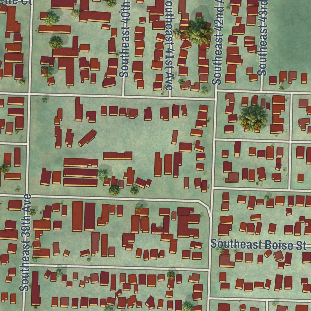 Second close-up of the map of Creston-Kenilworth, Oregon print showing more streets and buildings