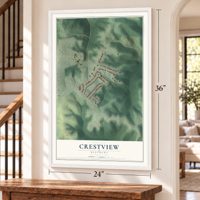 Crestview, Kentucky map, 24 x 36 inch print in a white frame by a staircase