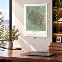 Crestview, Texas map, 18 x 24 inch print in a white frame in a home office