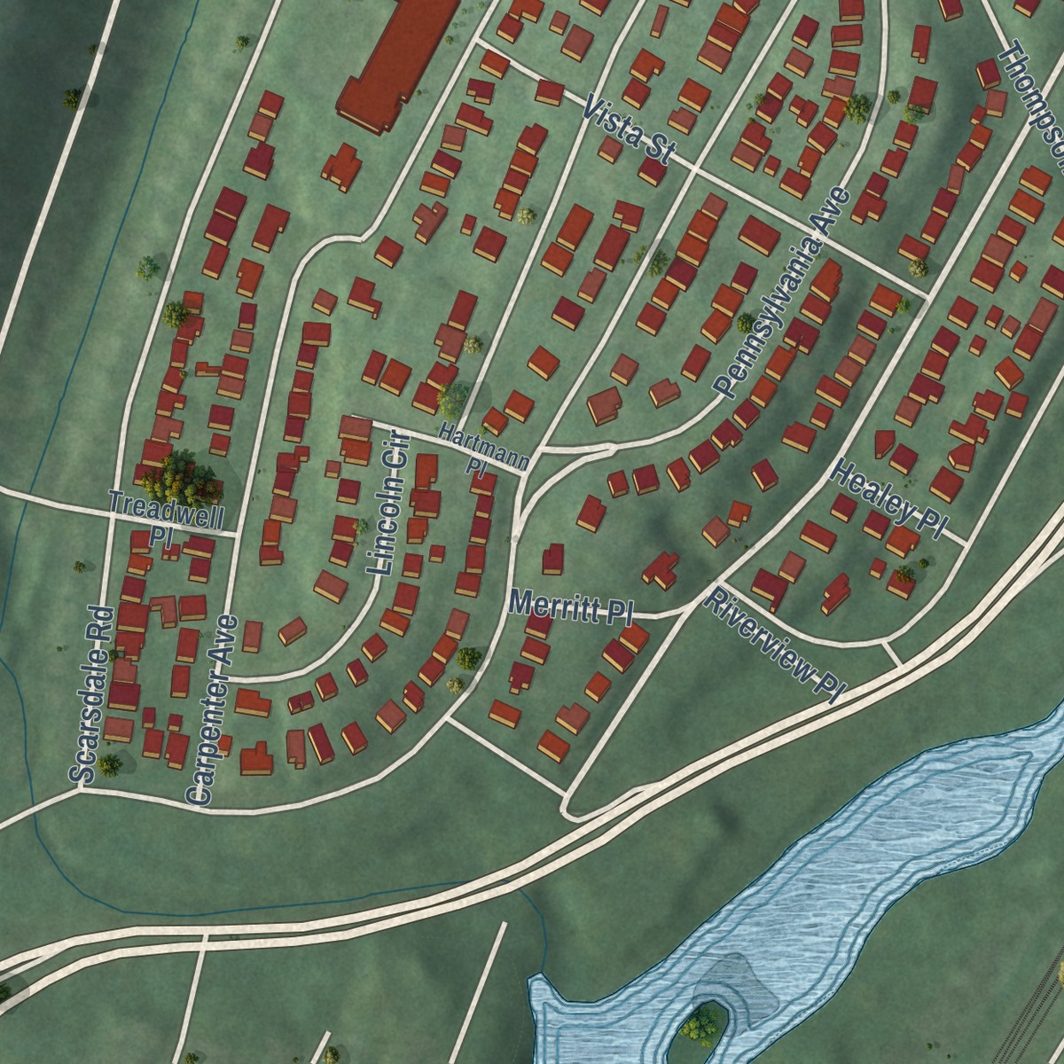 Second close-up of the map of Crestwood, New York print showing more streets and buildings