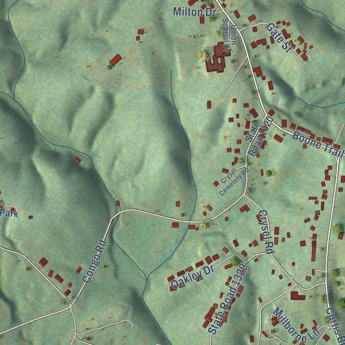 Second close-up of the map of Cricket, North Carolina print showing more streets and buildings