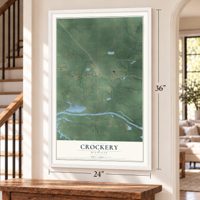 Crockery, Michigan map, 24 x 36 inch print in a white frame by a staircase