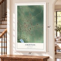 Crofton, Kentucky map, 24 x 36 inch print in a white frame by a staircase