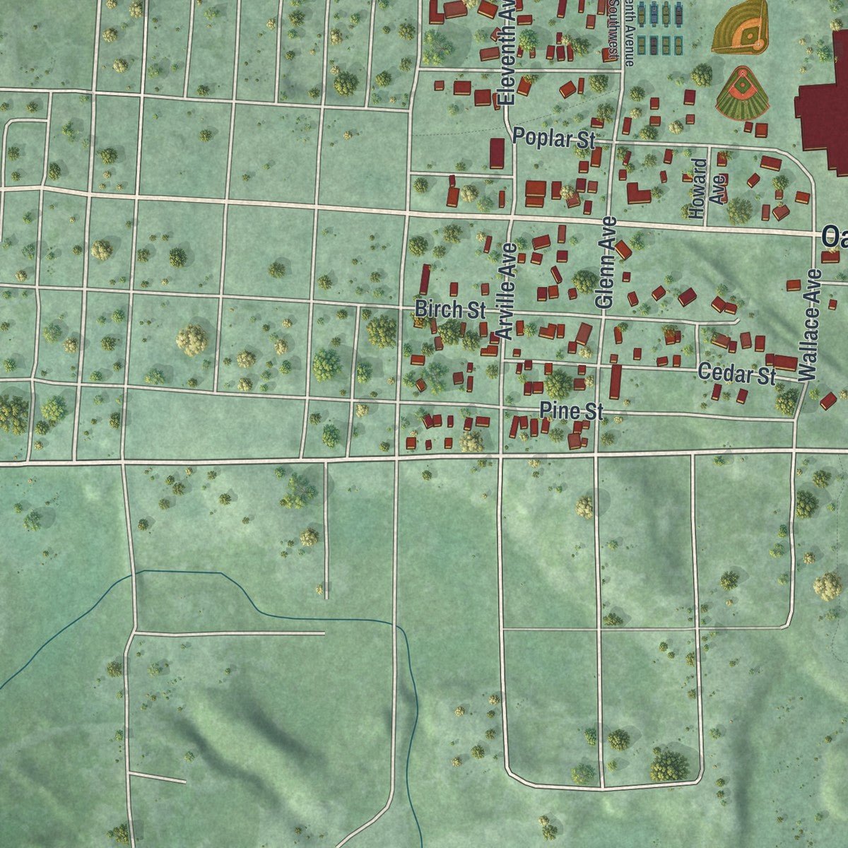 Second close-up of the map of Crosby, Minnesota print showing more streets and buildings