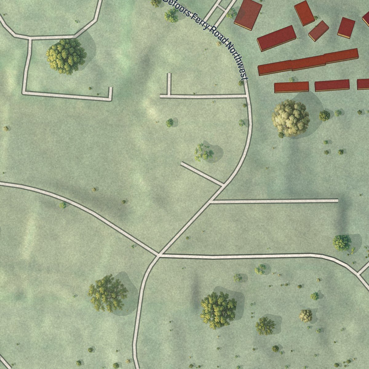 Second close-up of the map of Cross Creek, Georgia print showing more streets and buildings