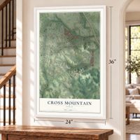 Cross Mountain, Texas map, 24 x 36 inch print in a white frame by a staircase
