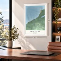 Cross Village, Michigan map, 18 x 24 inch print in a white frame in a home office
