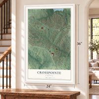 Crosspointe, Virginia map, 24 x 36 inch print in a white frame by a staircase