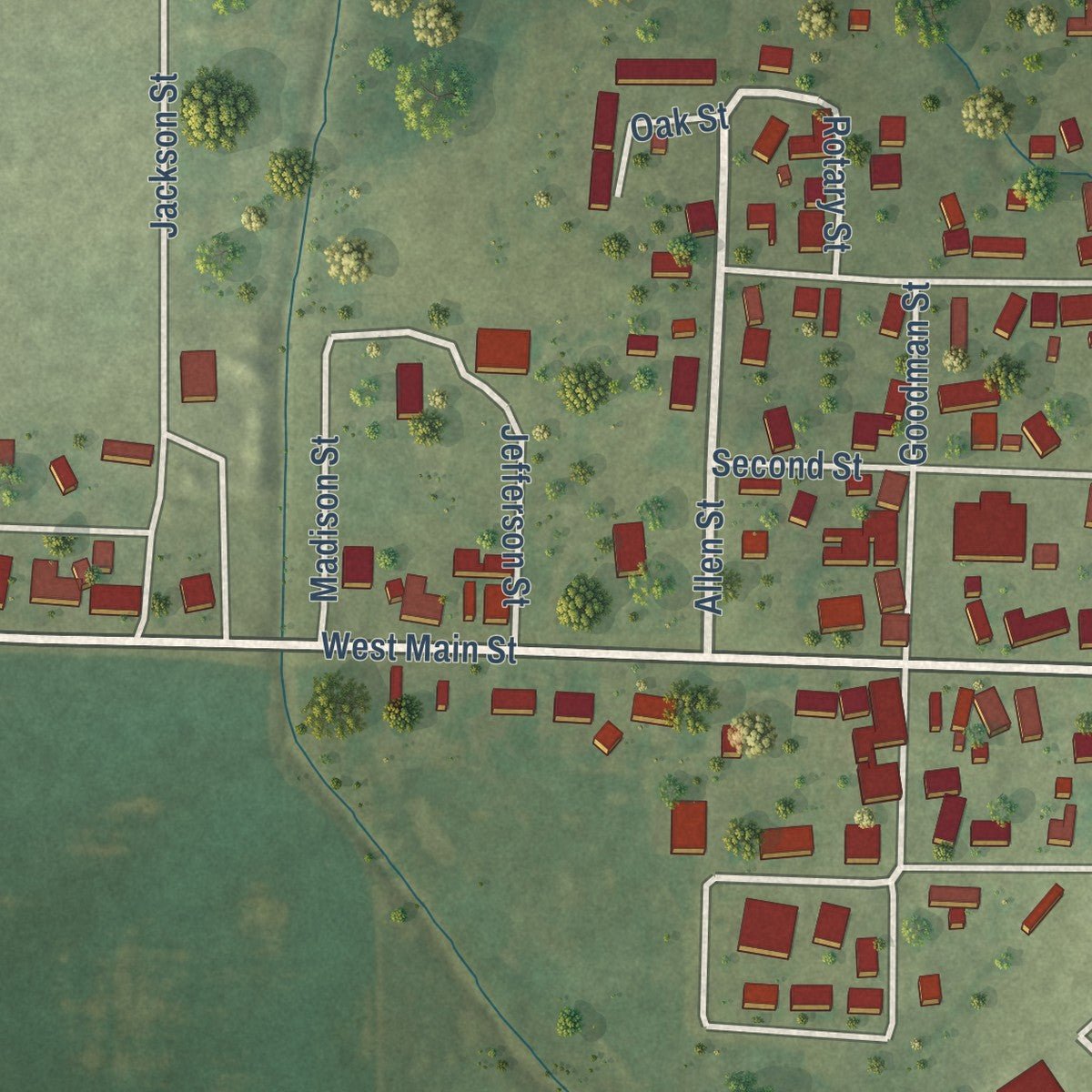 Second close-up of the map of Crossville, Illinois print showing more streets and buildings