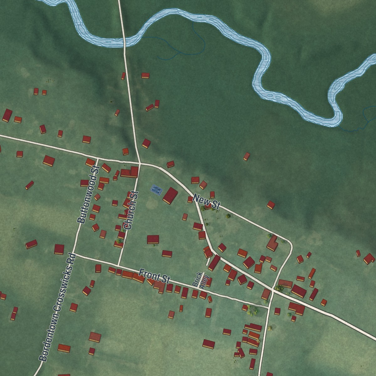 Second close-up of the map of Crosswicks, New Jersey print showing more streets and buildings
