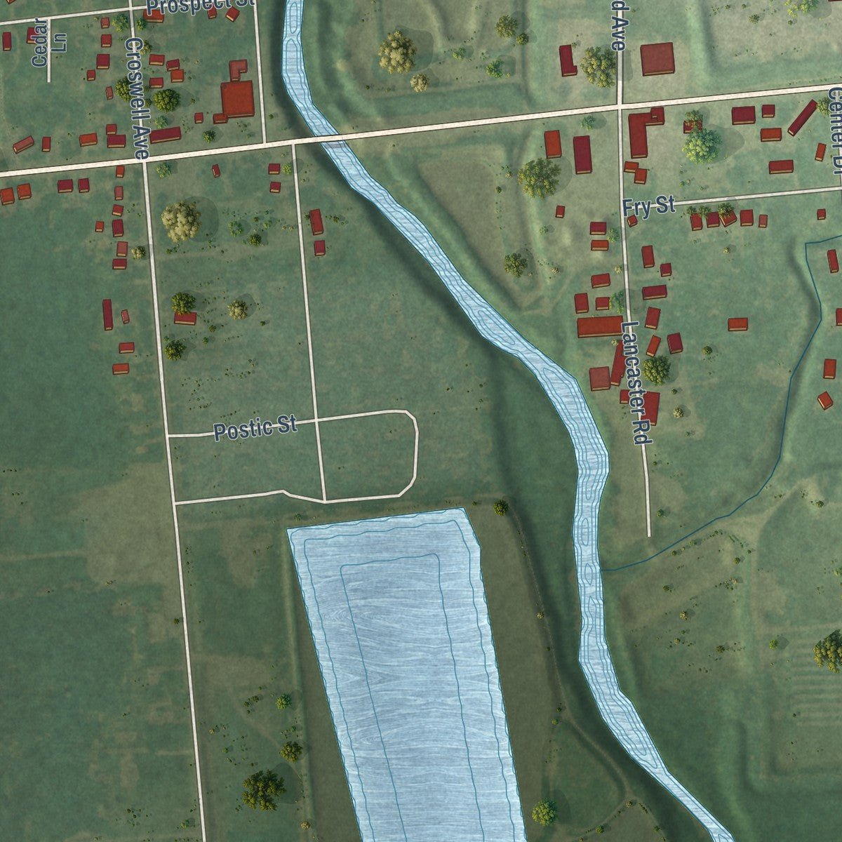 Second close-up of the map of Croswell, Michigan print showing more streets and buildings