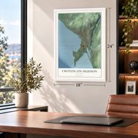 Croton-on-Hudson, New York map, 18 x 24 inch print in a white frame in a home office