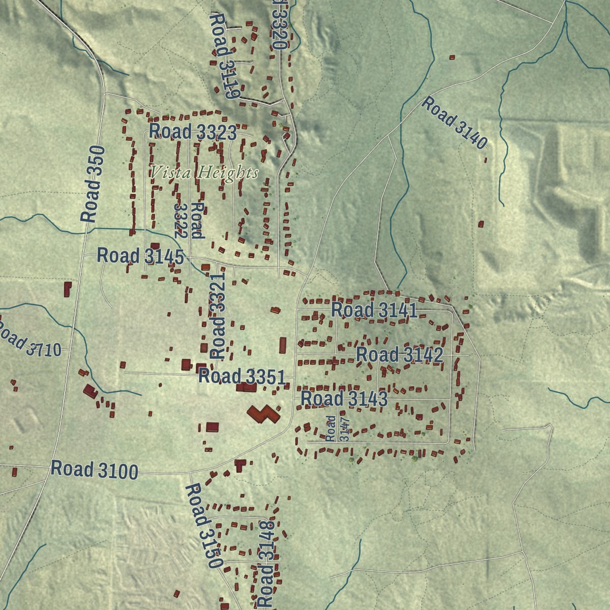 Second close-up of the map of Crouch Mesa, New Mexico print showing more streets and buildings