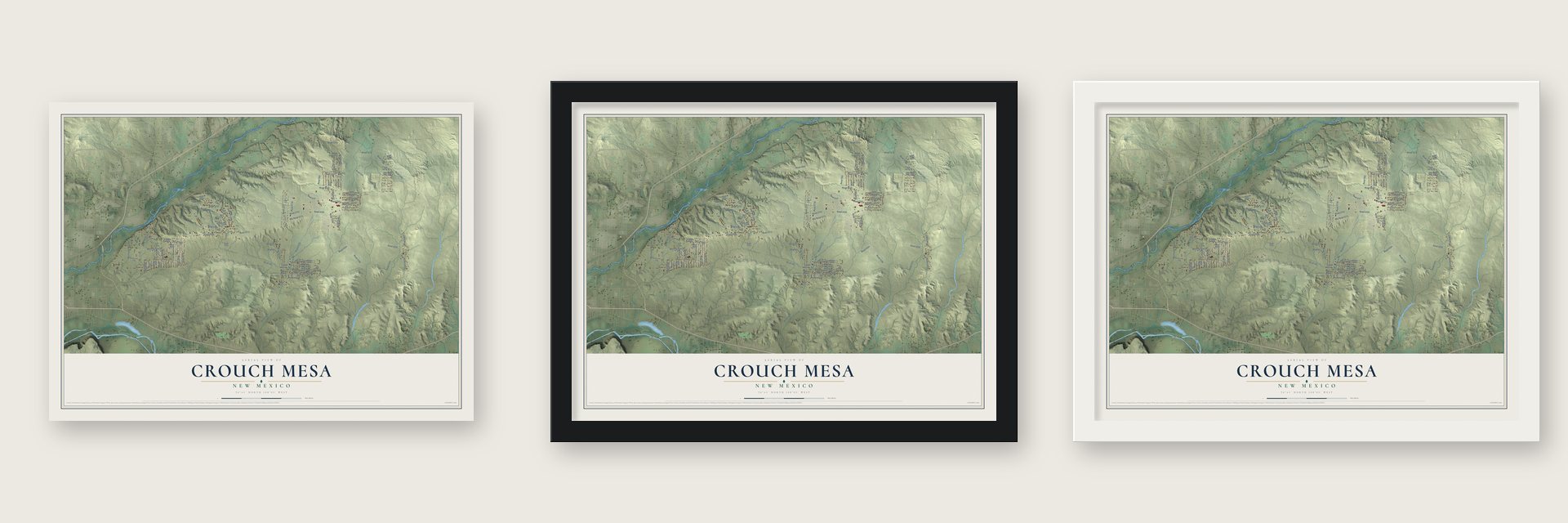 Crouch Mesa, New Mexico map unframed, in a black wood frame and in a white wood frame