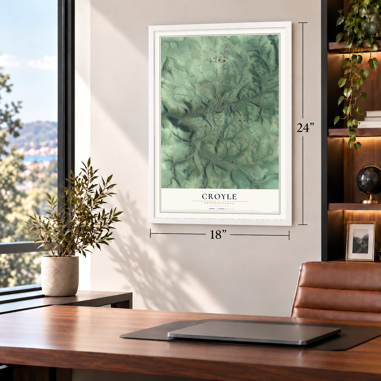 Croyle, Pennsylvania map, 18 x 24 inch print in a white frame in a home office